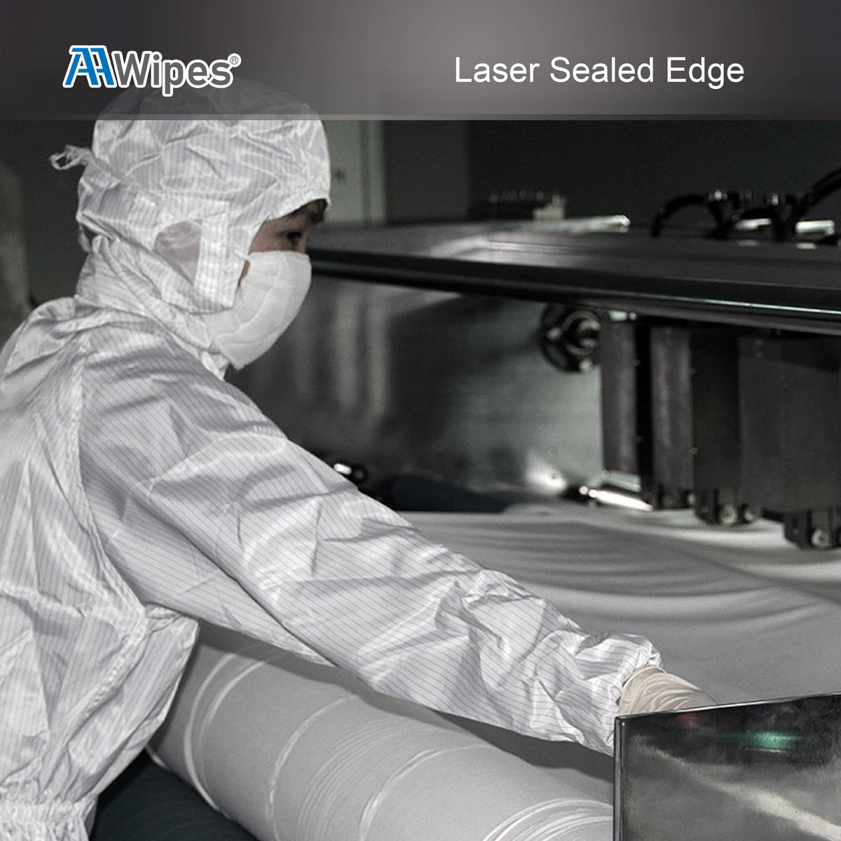 Person in protective gear laser sealing edges of wipers.