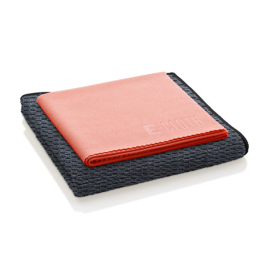 A Red and Grey Cloth that's included in the E-Cloth Granite & Stone Cleaning Kit