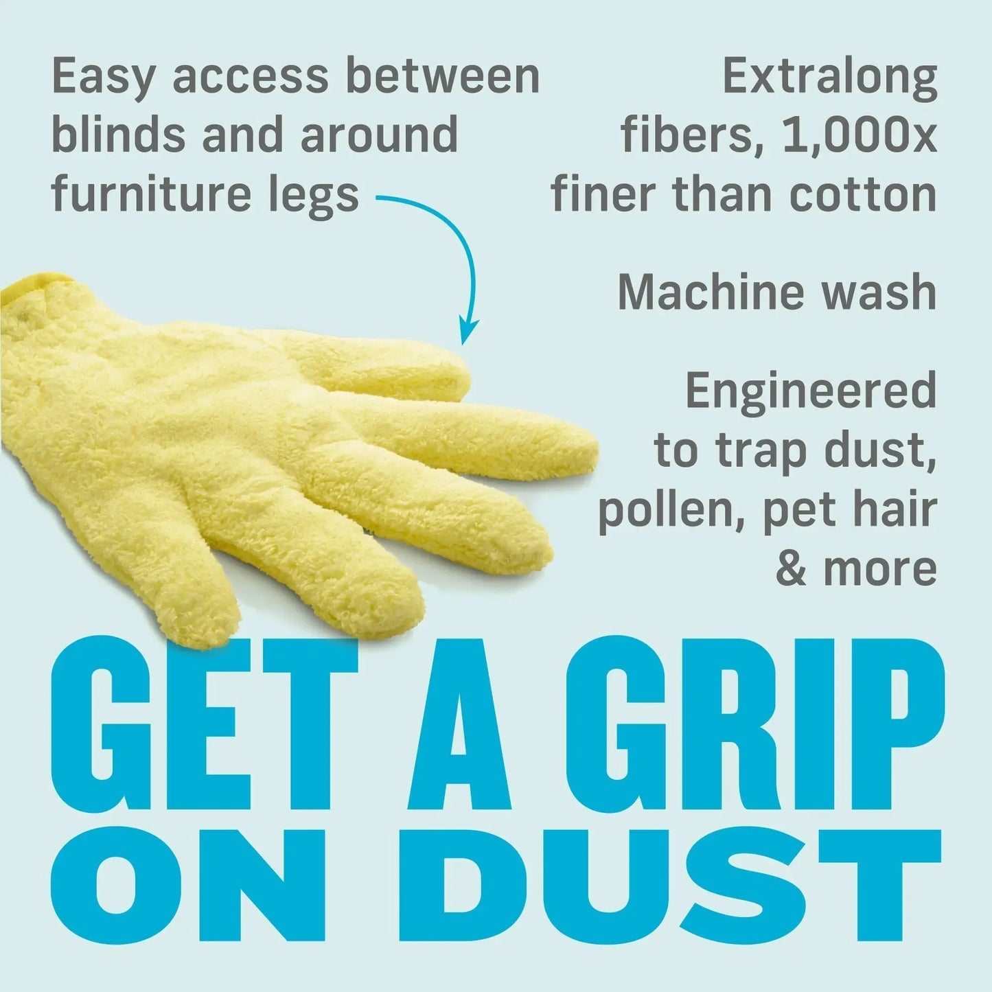 Yellow microfiber cleaning glove designed for dust and pet hair removal.