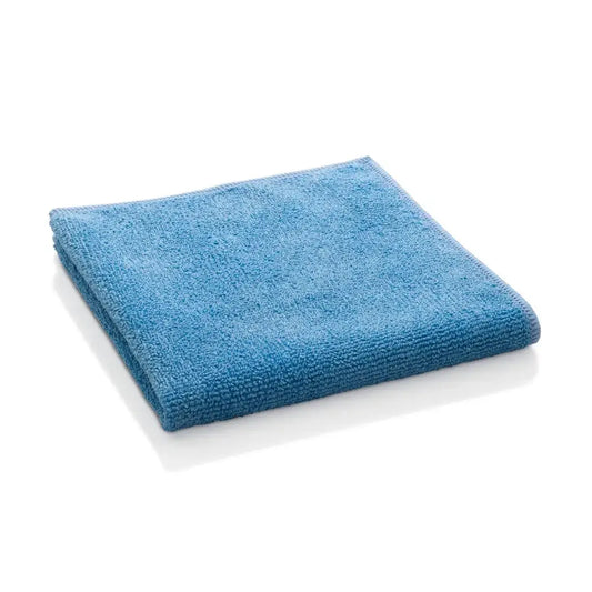 A neatly folded, solid blue microfiber cleaning cloth with a soft, textured surface.