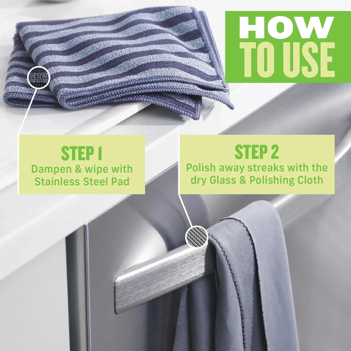 Blue and gray striped microfiber glass cleaning cloth