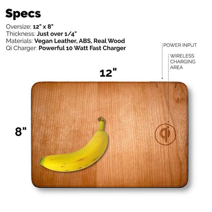 WUDN large real wood wireless charging mouse pad with built-in 15W Qi fast charger, specs