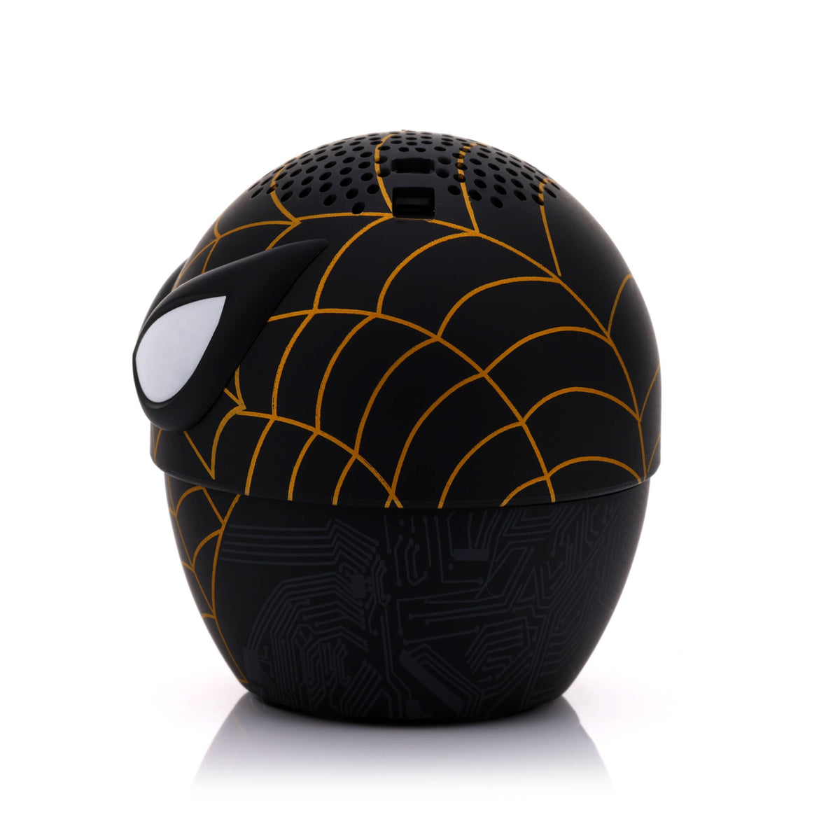 Marvel Spider-Man Black & Gold Bitty Boomer mini Bluetooth speaker featuring Spider-Man’s black and gold superhero suit.