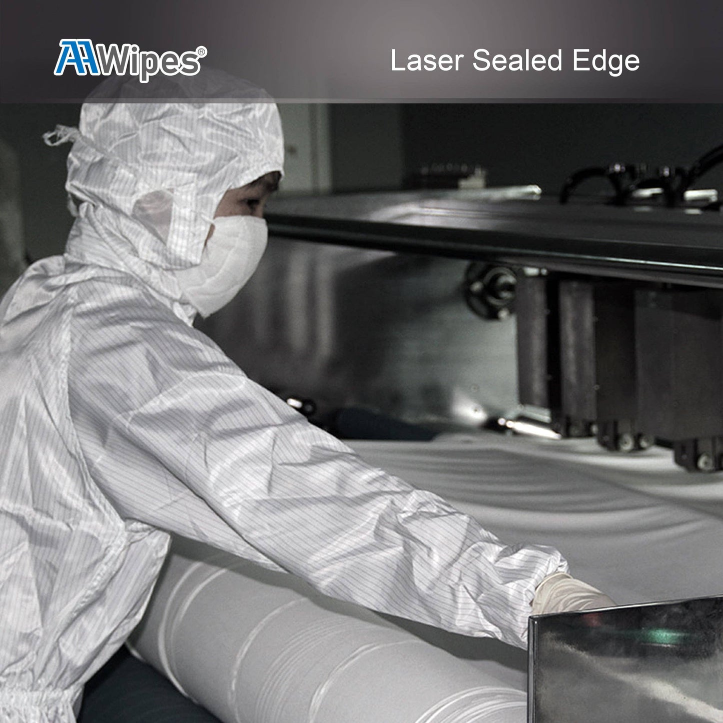 Person in protective gear laser sealing edges of wipers.