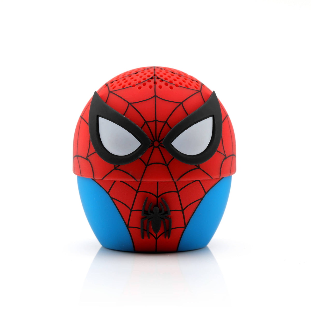 Spider-Man themed speaker with red, blue, and black colors on a white background