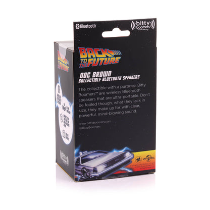 Back to the Future Doc Brown Bitty Boomers mini Bluetooth speaker featuring Dr. Emmett Brown in a collectible miniature design.