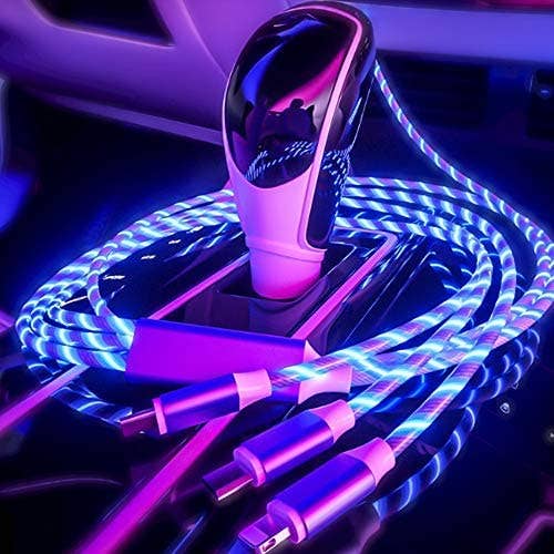 All In One Flowing Current Light Up Charging Cable for USB-C Lightning and Micro USB Devices