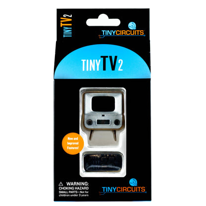 Packaging of Tiny Circuits Tiny TV 2 electronic kit on a white background