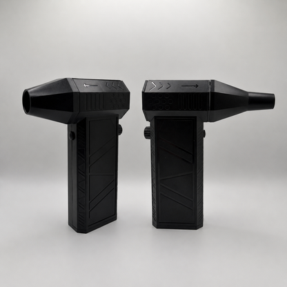 black air duster with different attachments on a white background