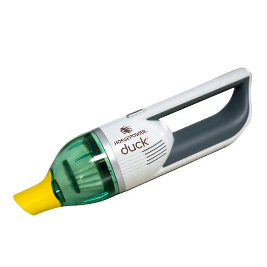 Handheld vacuum cleaner with green and yellow design on a white background