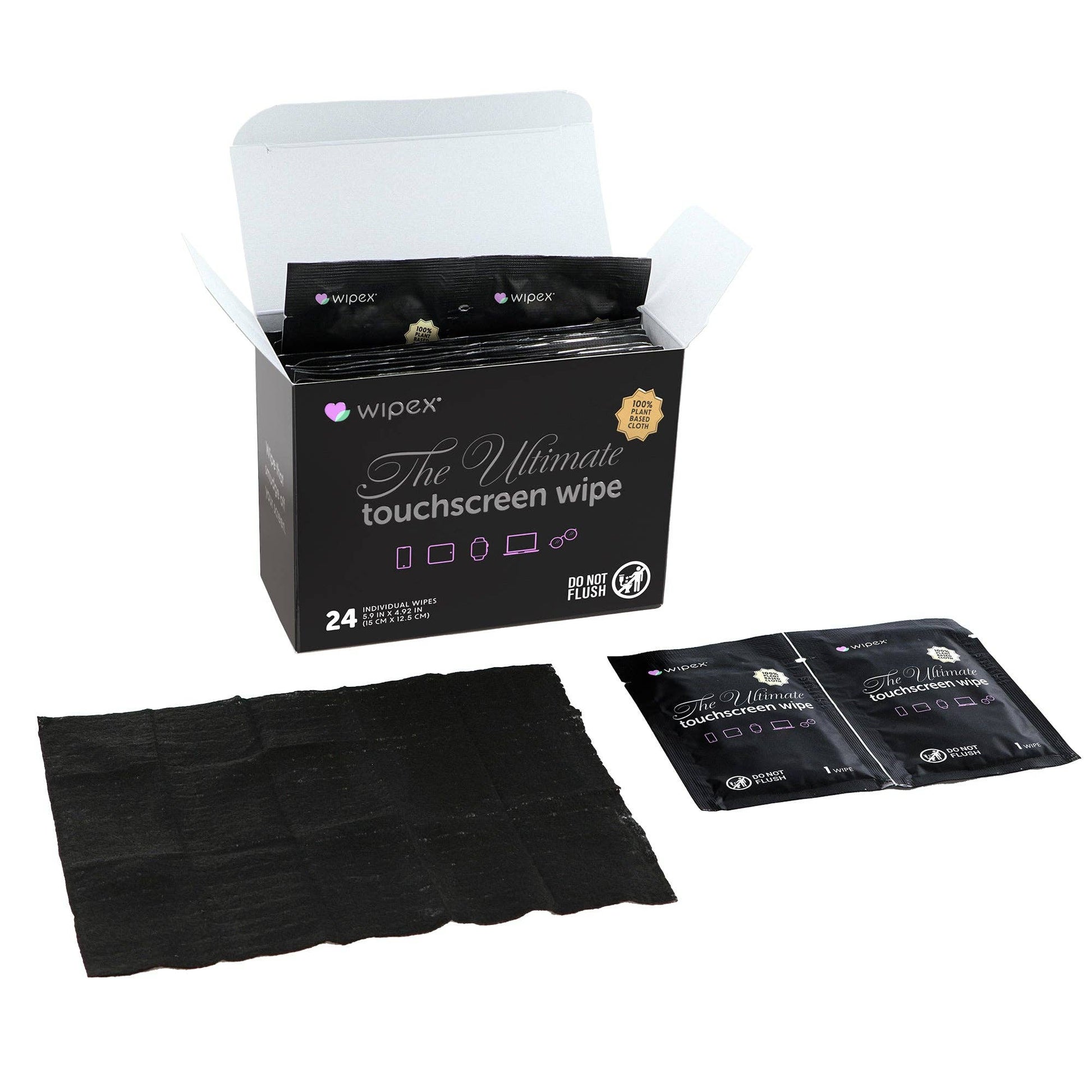 Wipex touchscreen wipes packaging with individual packets on a white background