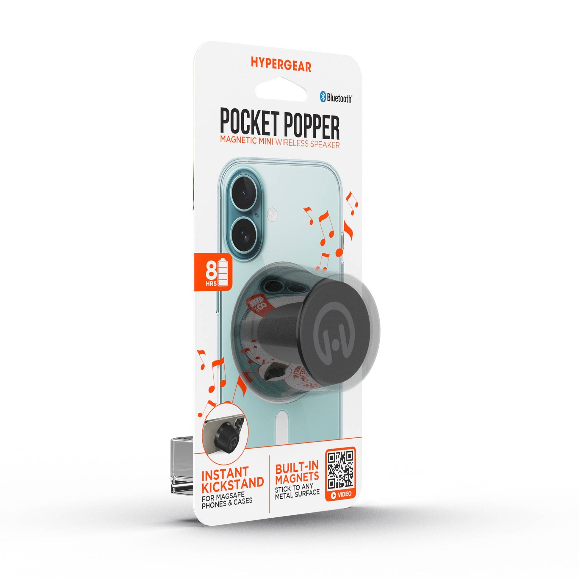 Packaging of Hypergear Pocket Popper magnetic phone stand on a white background