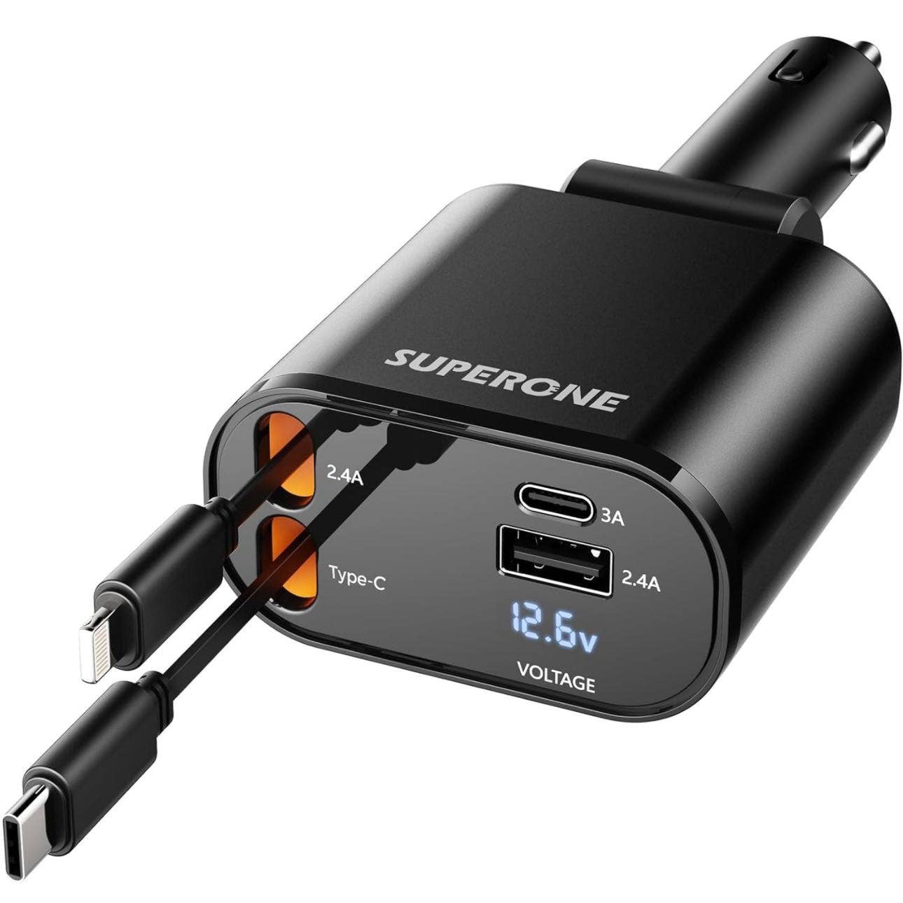 4-in-1 Fast Charging Retractable Car Charger