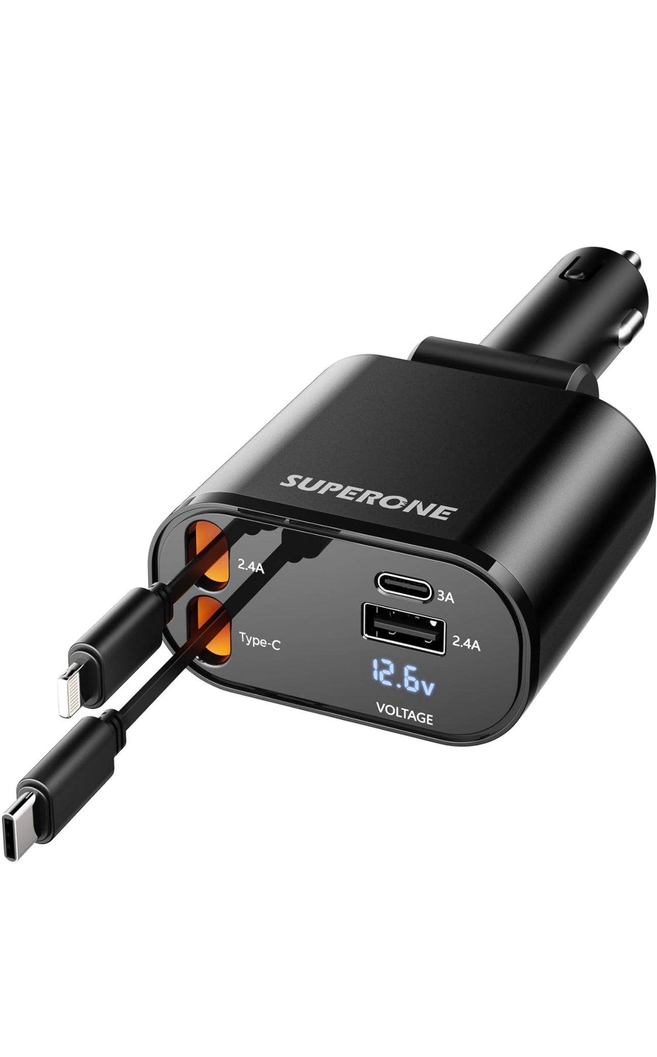 4-in-1 Fast Charging Retractable Car Charger