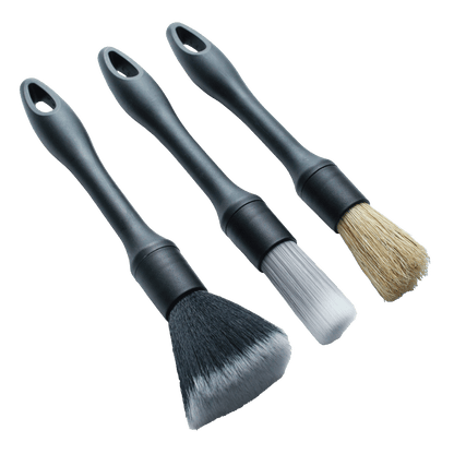 3 car detailing brushes on a white background