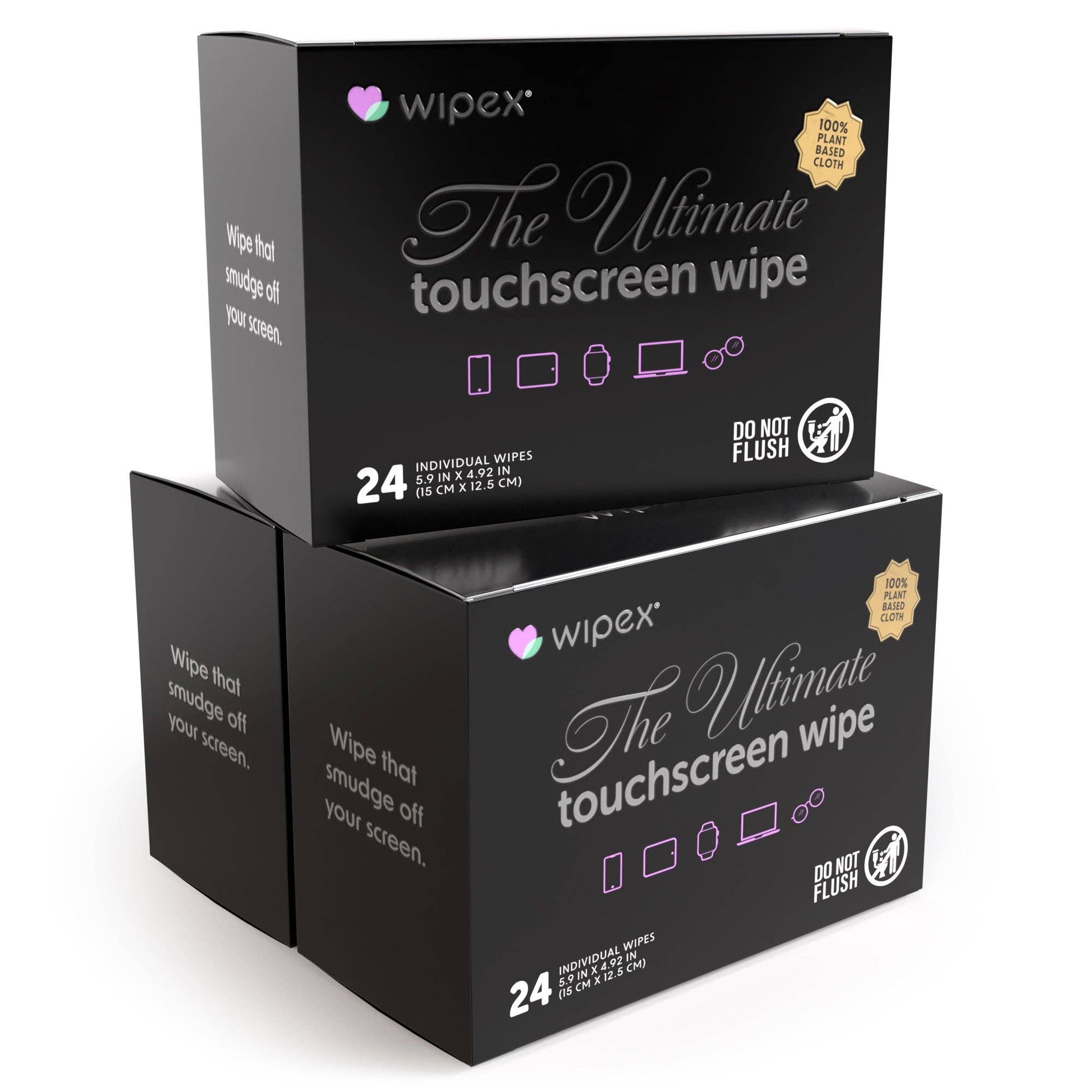 Two boxes of Wipex touchscreen wipes on a white background