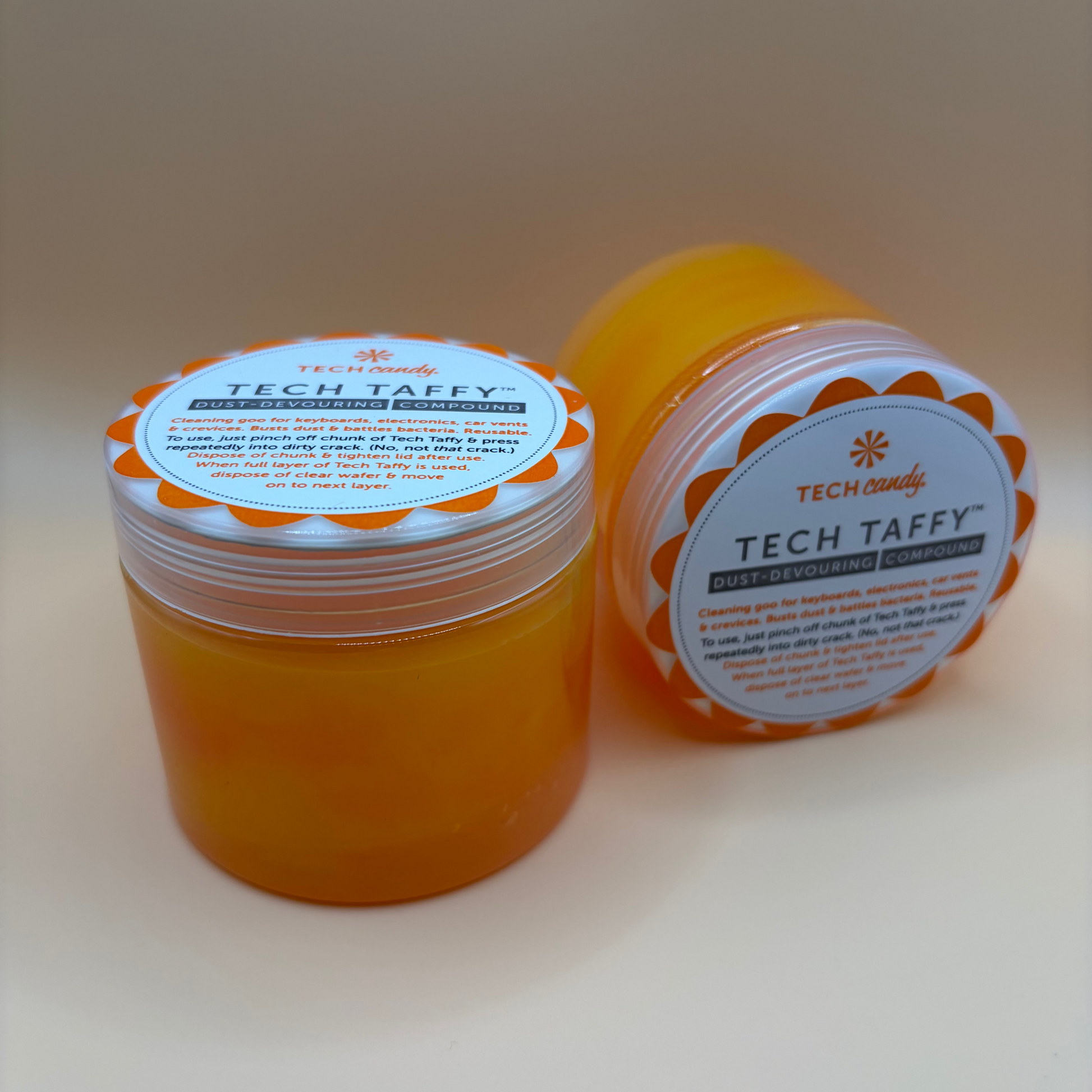 2 jars of orange and yellow Tech Taffy from Tech Candy