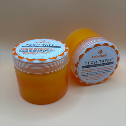 2 jars of orange and yellow Tech Taffy from Tech Candy