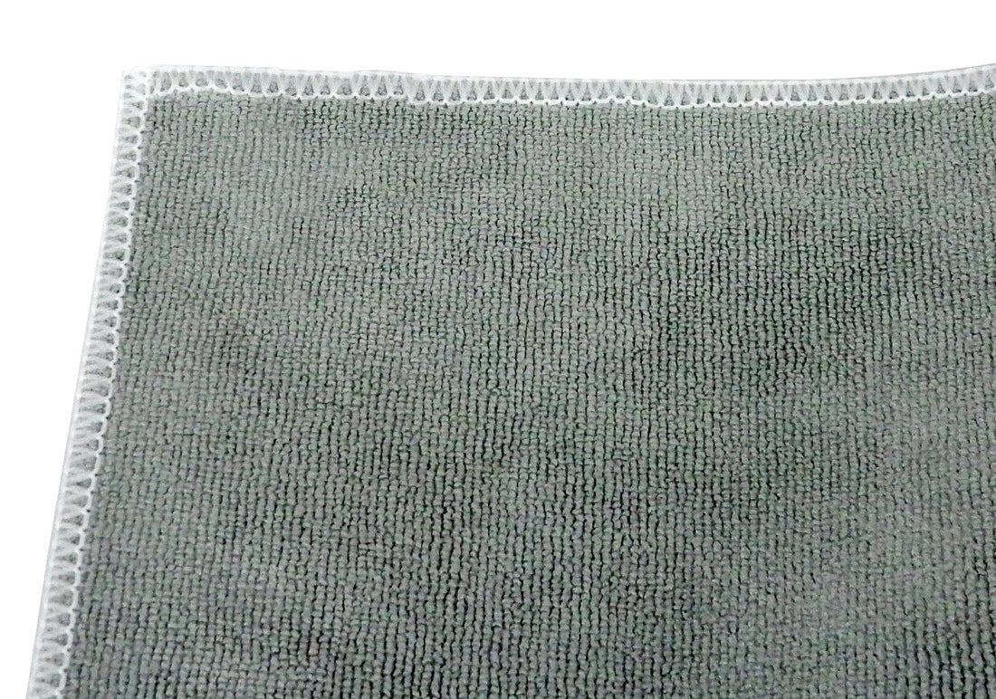 Close up photo of a large multipurpose grey microfiber cloth.