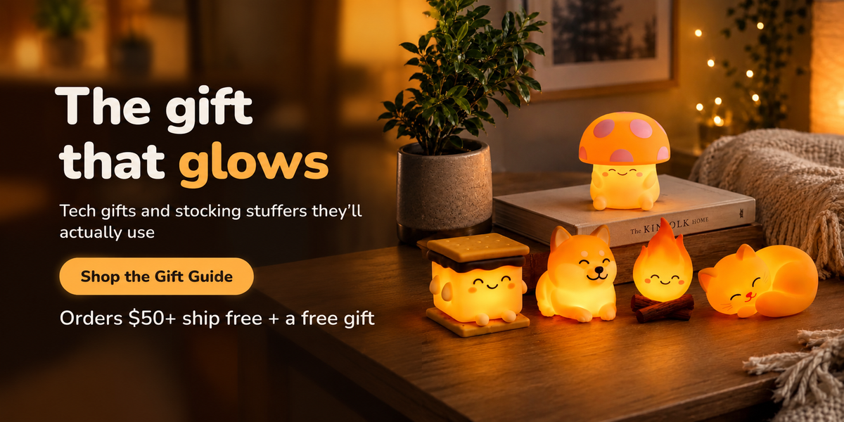 The gift that glows Mushi squishy night lights banner. 