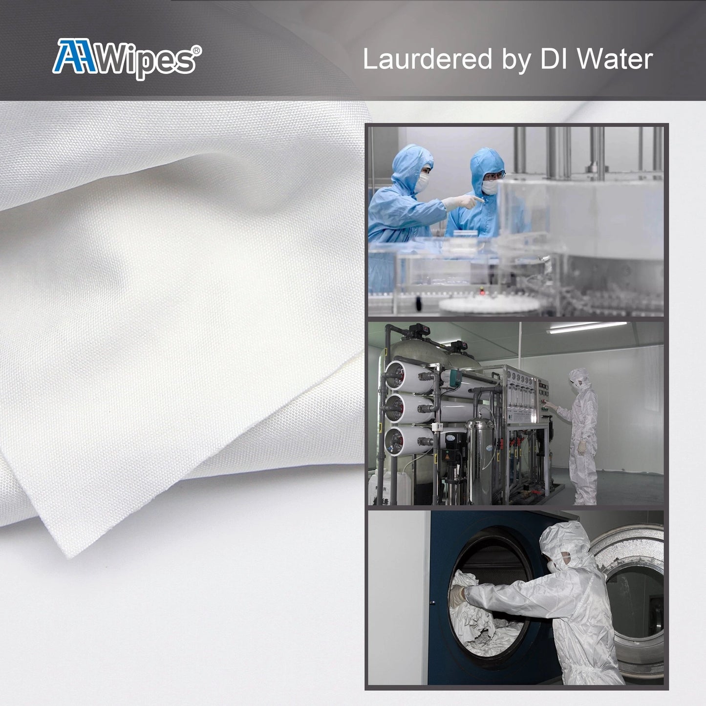 Cleanroom wipes being washed by DI water in a controlled enviroment.