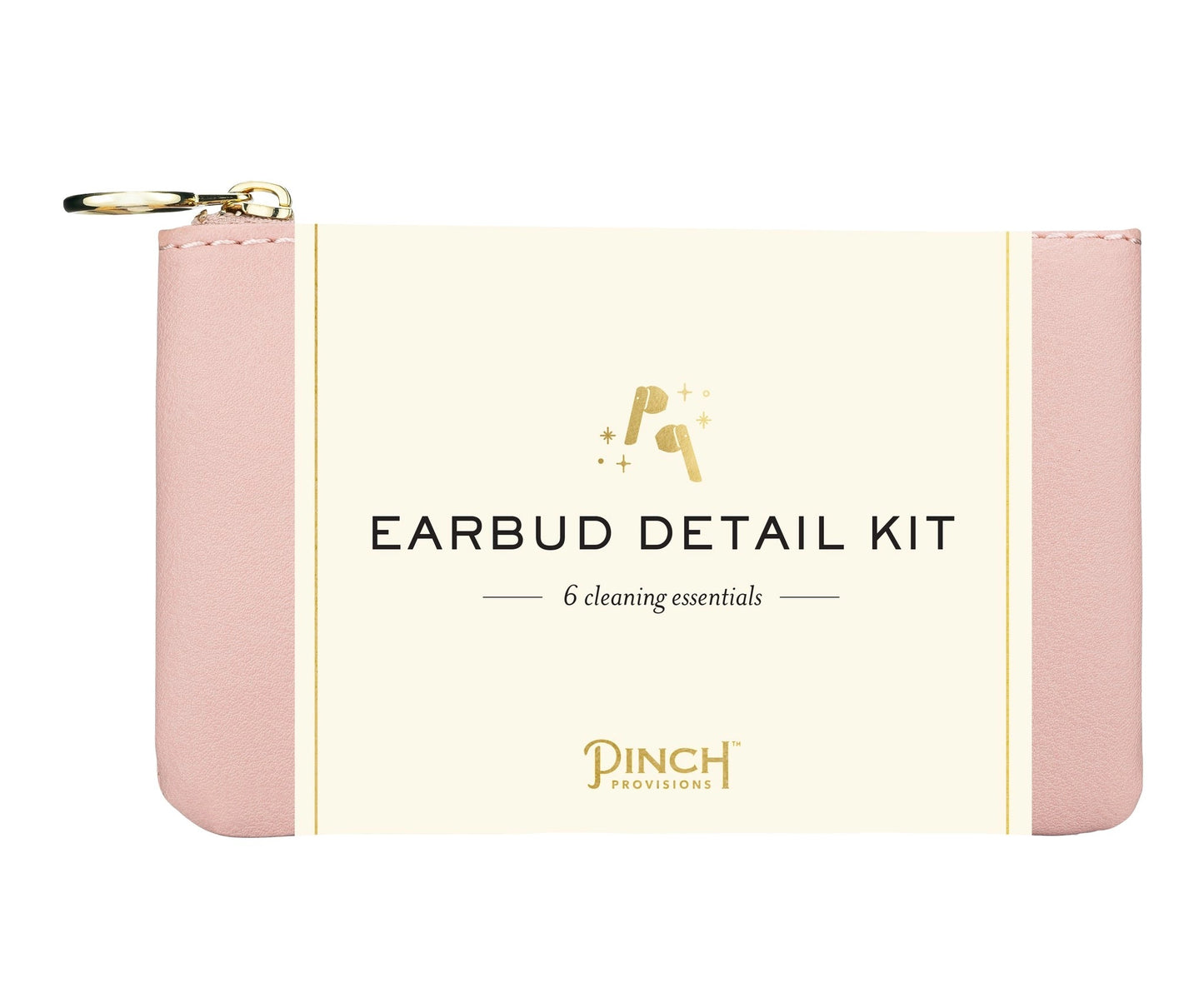 Pink earbud detail kit with 'Pinch Provisions' branding on a white background