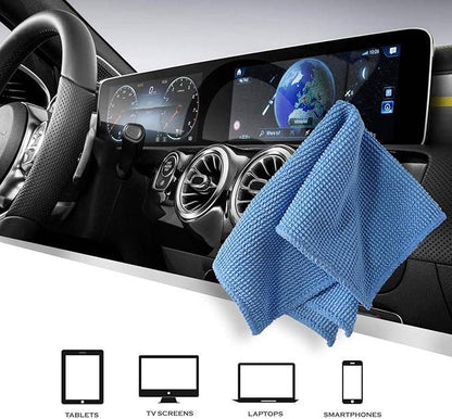blue microfiber cloth hanging on a car dashboard