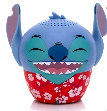 Disney Stitch Hawaiian Bitty Boomers mini Bluetooth speaker featuring Stitch in a tropical Hawaiian-inspired design.