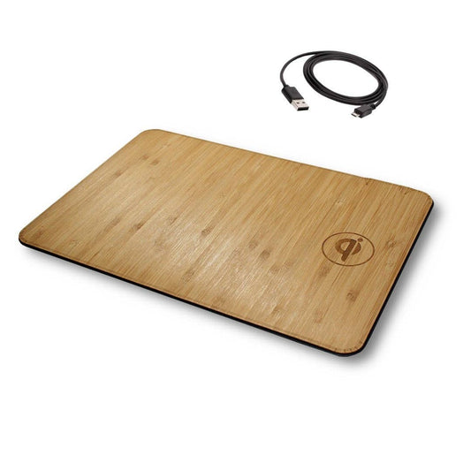 Large Real Wood Mousepad with 15 watt Wireless Fast-Charge on white background