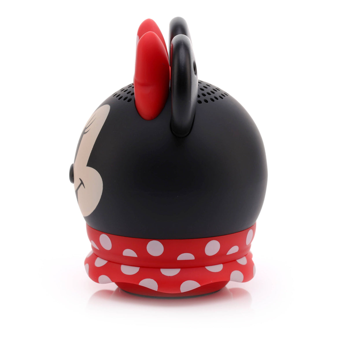Black and red Minnie Mouse speaker with a white background