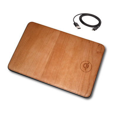 Large Real Wood Mousepad with 15 watt Wireless Fast-Charge on white background