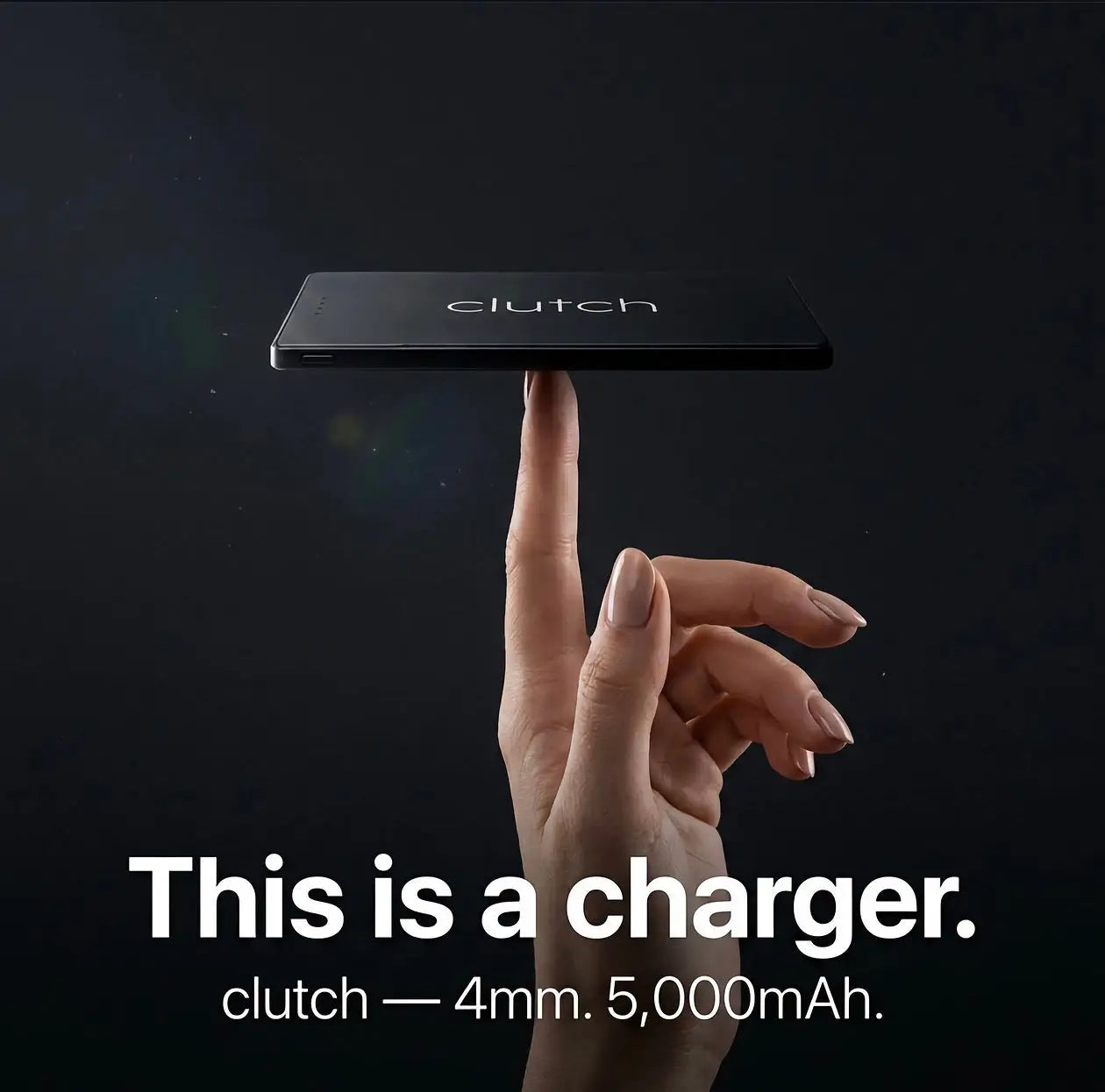 Black rectangular clutch pro usb-c power bank with sleek minimalist design and subtle white branding magnetic power bank