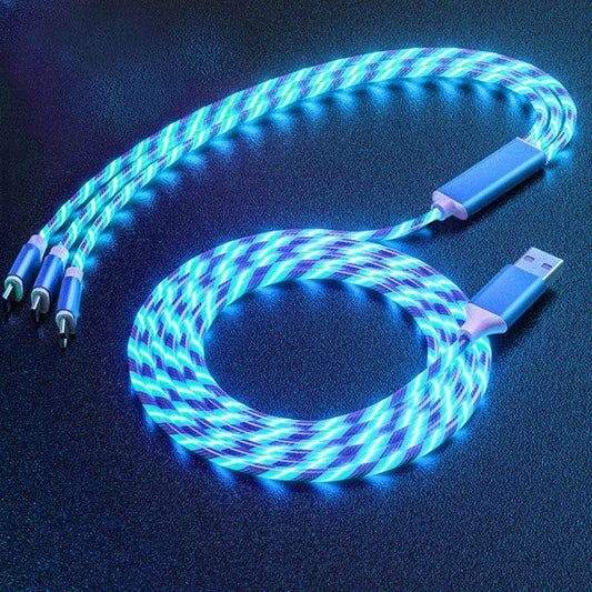 All In One Flowing Current Light Up Charging Cable for USB-C Lightning and Micro USB Devices