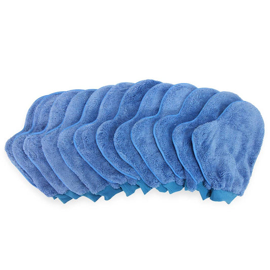 12 pack of blue microfiber dusting mitts fanned out