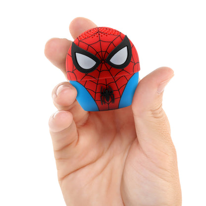 Spider-Man themed ball held in a hand against a white background