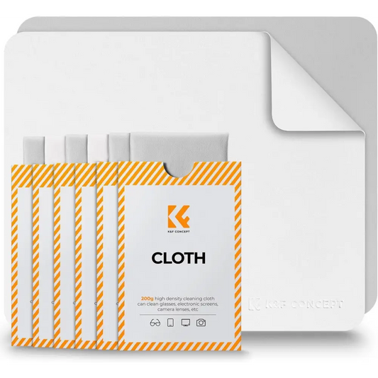 White high-density cleaning cloth in a package with orange and white striped design, branded k&f concept.