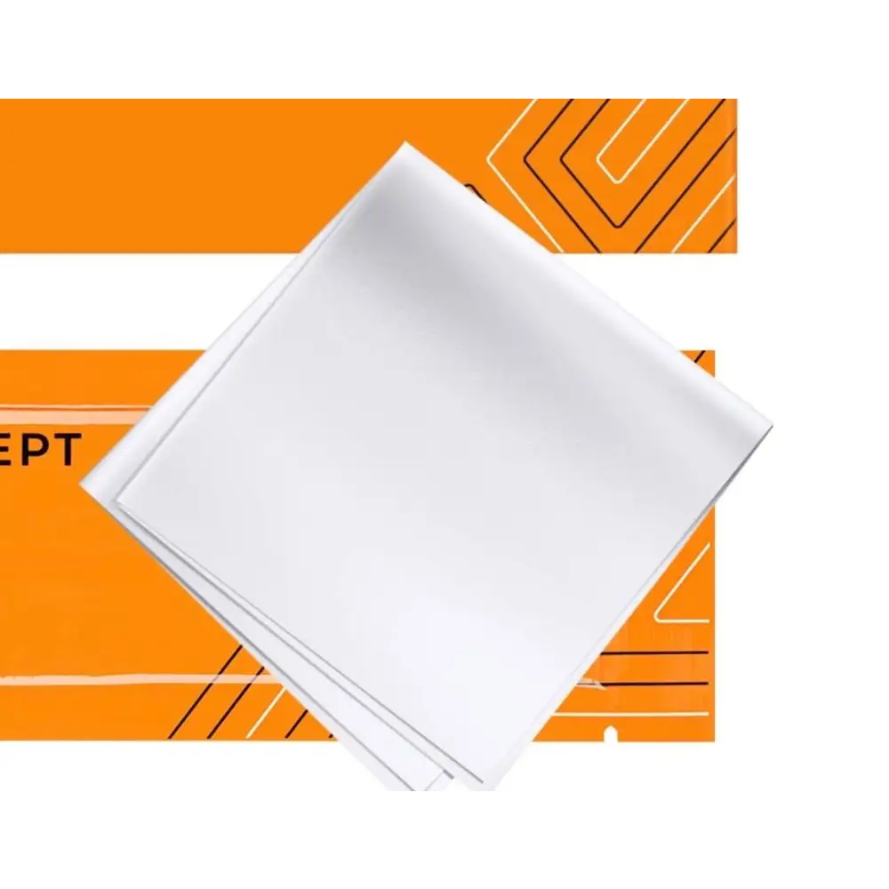 White square-shaped napkin with a smooth, slightly glossy finish.
