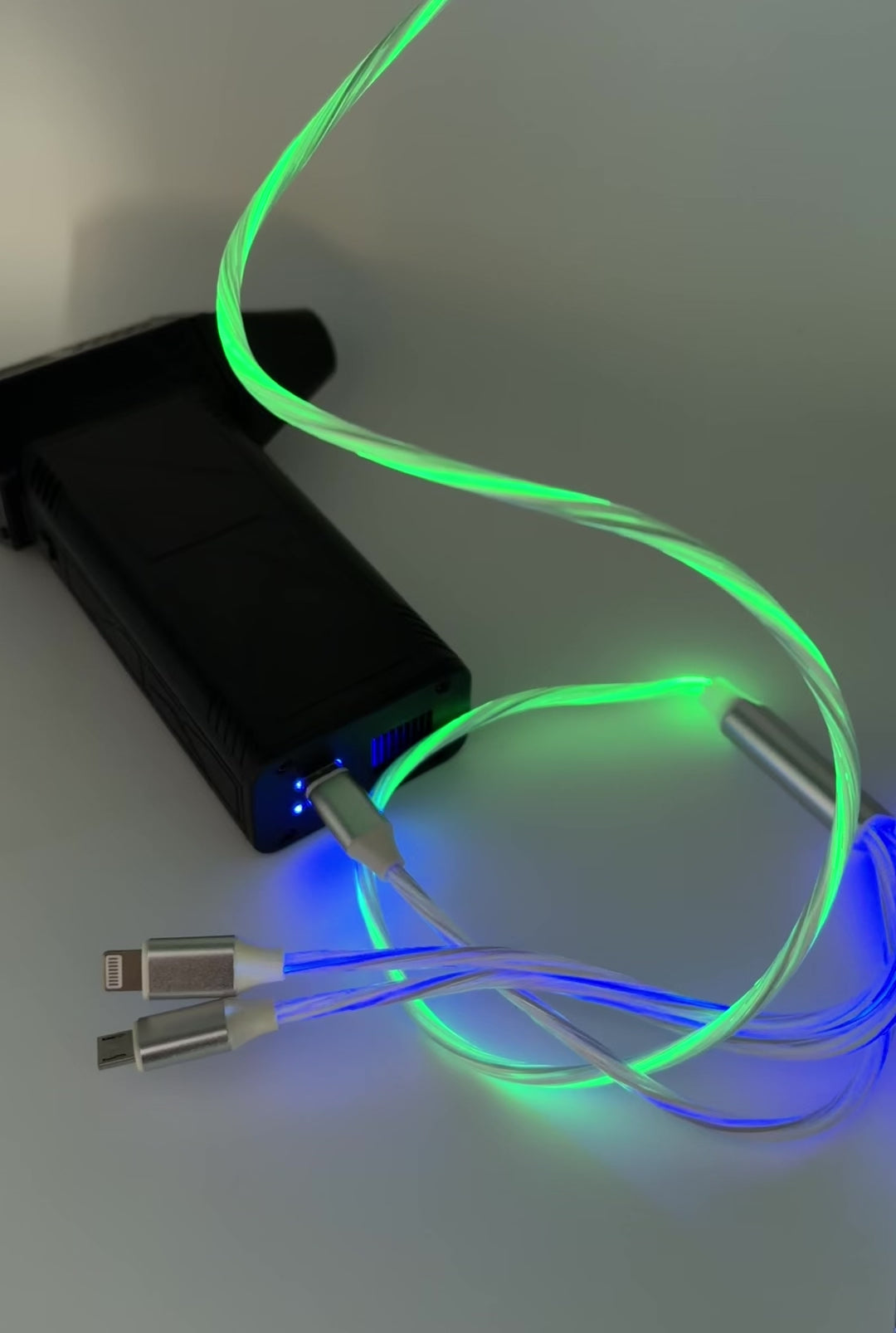 All In One Flowing Current Light Up Charging Cable for USB-C Lightning and Micro USB Devices