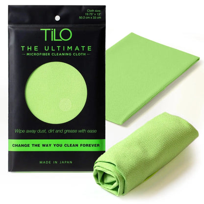 Bright lime green tilo microfiber cleaning cloth in black package 19x13 inch ultra-absorbent lint-free reusable cloth