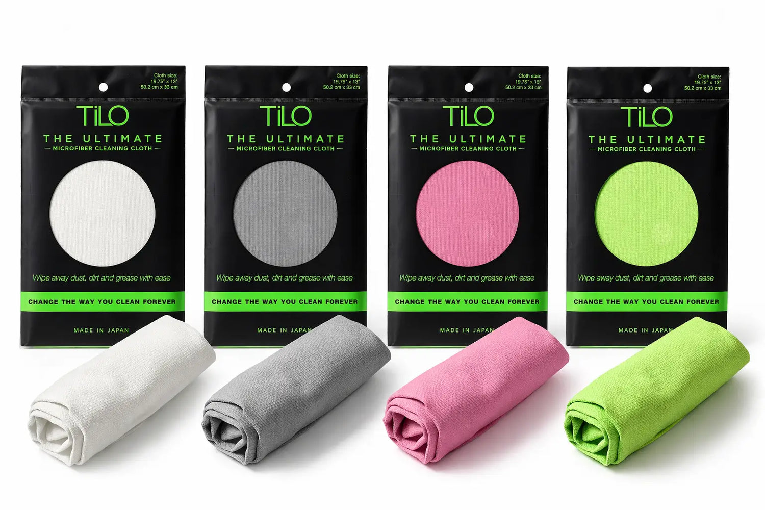 TiLO microfiber cleaning cloth in white gray pink and lime green ultra-absorbent lint-free for delicate surfaces