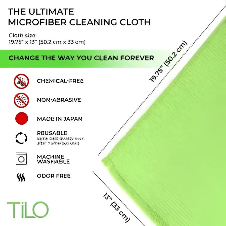 TiLO microfiber cleaning cloth lime green ultra-absorbent textured surface precise stitching for streak-free cleaning