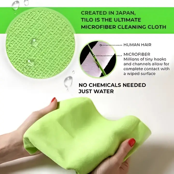 Lime green tilo microfiber cleaning cloth with ultra-soft human hair fibers for chemical-free wiping and streak-free cleaning