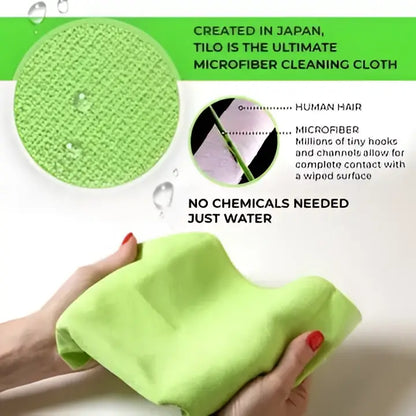 Lime green tilo microfiber cleaning cloth with ultra-soft human hair fibers for chemical-free wiping and streak-free cleaning